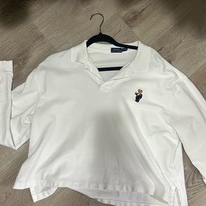 90s Polo Embroidered Bear Collared Shirt White